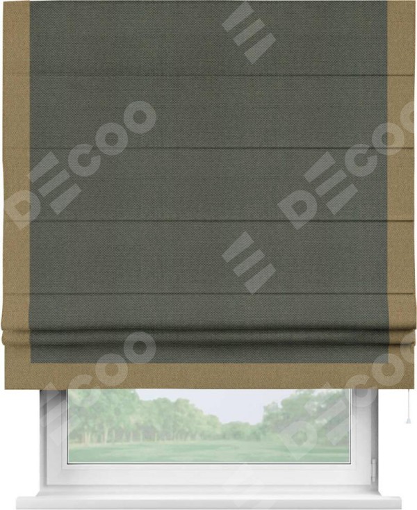 Римская штора «Кортин» с кантом Виктория, для проема, ткань лён димаут, графит