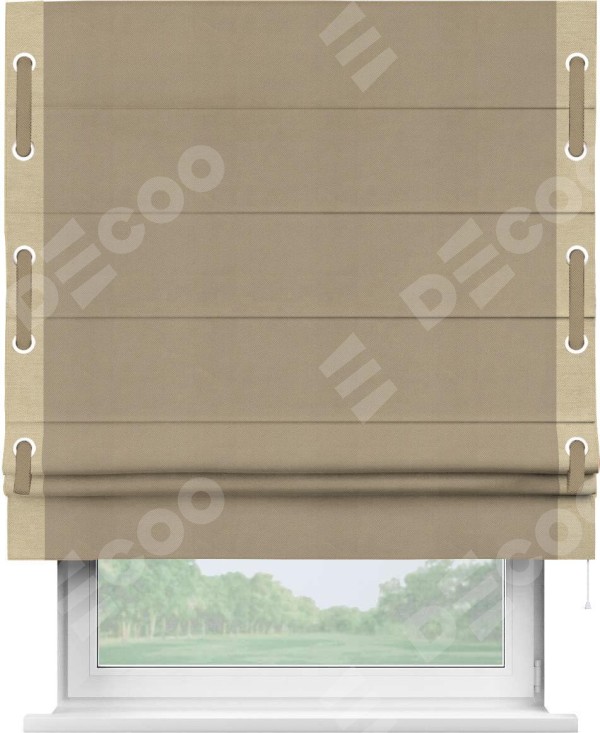 Римская штора «Кортин» с кантом Стрим Дуо (люверсы с пояском), для проема, ткань вельвет кофейный