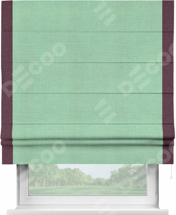 Римская штора «Кортин» с кантом Стрим Дуо, для проема, ткань лён светло-бирюзовый