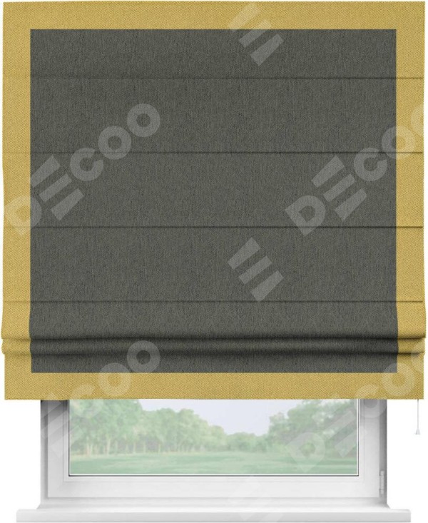 Римская штора «Кортин» с кантом Чесс, для проема, ткань твид блэкаут, тёмно-серый