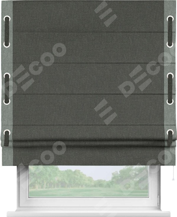 Римская штора «Кортин» с кантом Стрим Дуо (люверсы с пояском), для проема, ткань лён димаут, графитово-серый