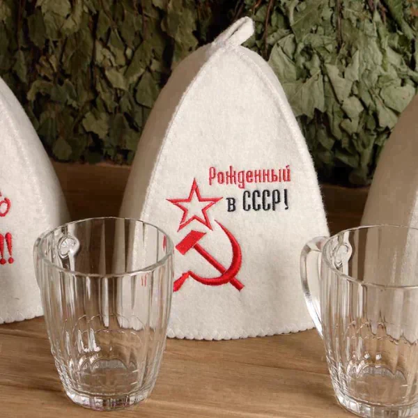 Набор Кружка СССР + шапка для бани МИКС