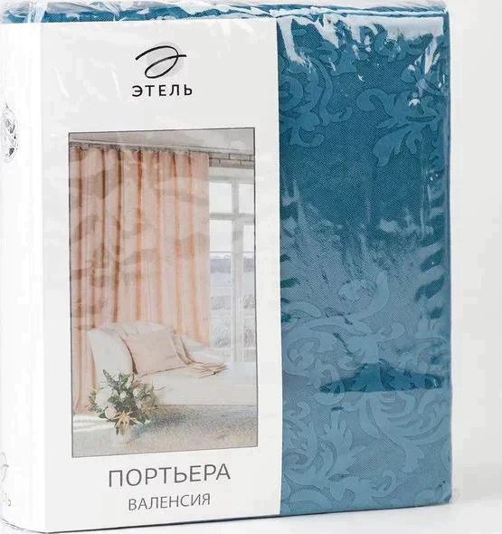 Штора портьерная  "Этель" 170*270 см Валенсия Лазурный ,100% п/э