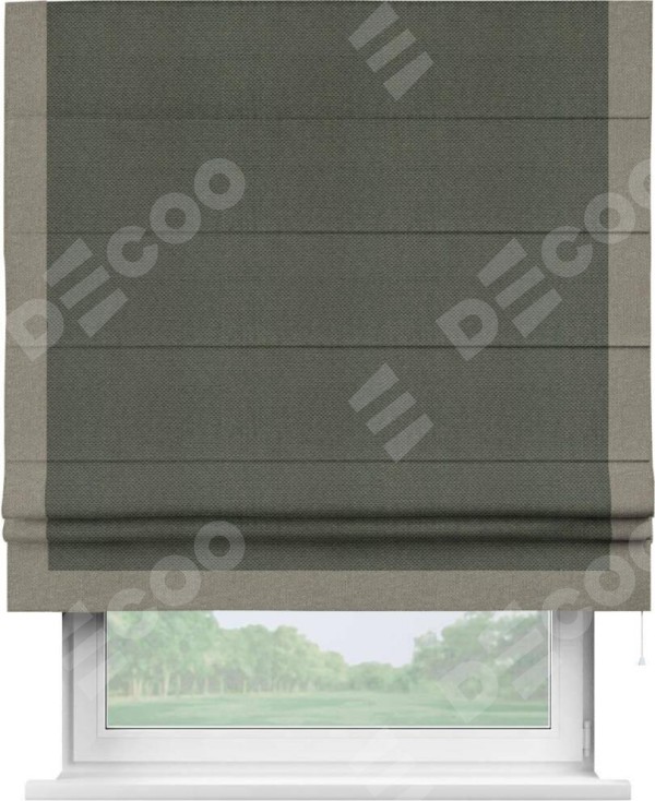 Римская штора «Кортин» с кантом Виктория, для проема, ткань лён димаут, графит