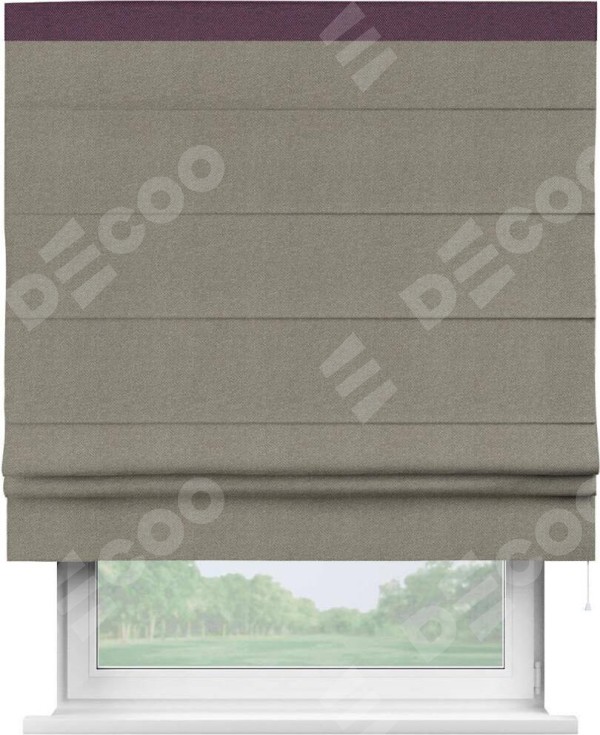 Римская штора «Кортин» с кантом Кинг, для проема, ткань лён димаут, серо-зелёный