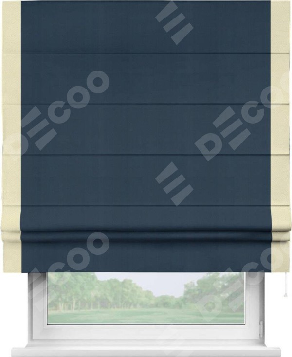 Римская штора «Кортин» с кантом Стрим Дуо, для проема, ткань блэкаут однотонный синий