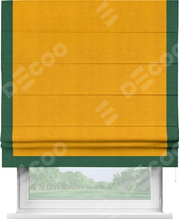 Римская штора «Кортин» с кантом Виктория, для проема, ткань вельвет желтый