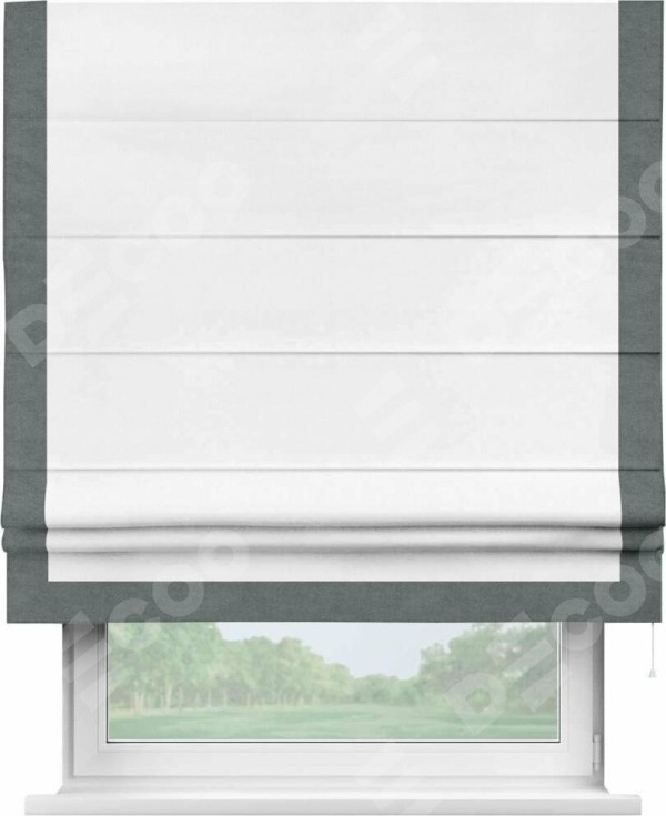 Римская штора «Кортин» с кантом Виктория, для проема, ткань вельвет белый