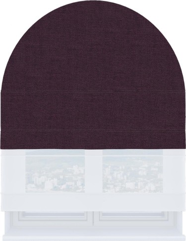 Римская штора «Кортин», лён димаут фиолетовый, день-ночь для арочного проёма