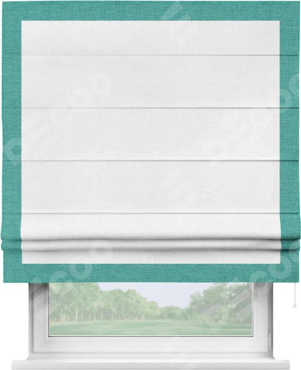 Римская штора «Кортин» с кантом Чесс, для проема, ткань лён белый