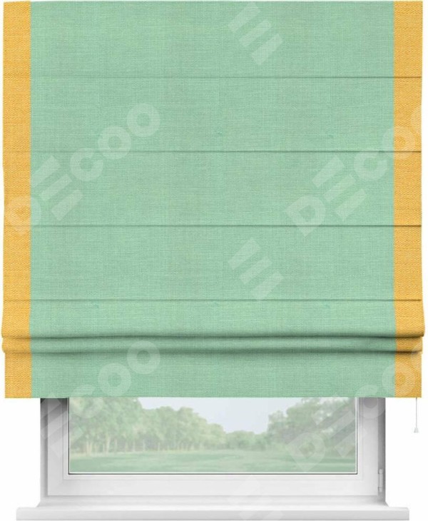 Римская штора «Кортин» с кантом Стрим Дуо, для проема, ткань лён светло-бирюзовый