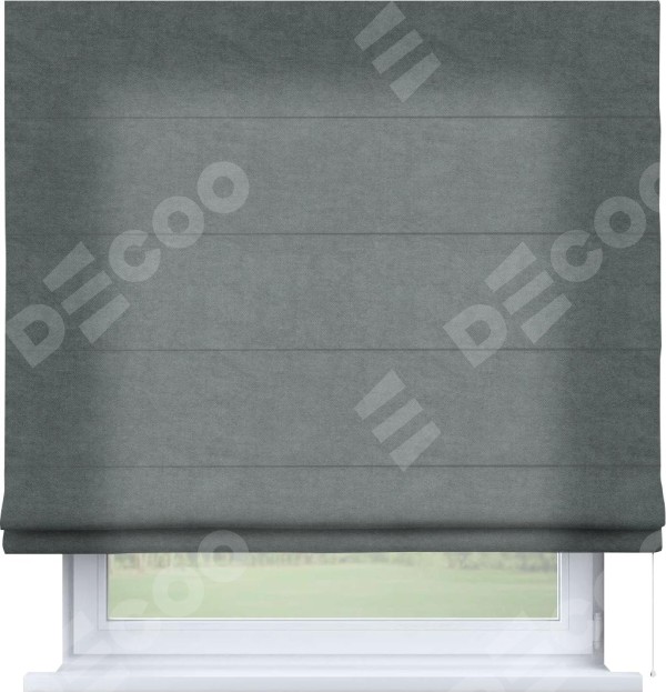 Римская штора «Кортин» для проема, ткань вельвет серый