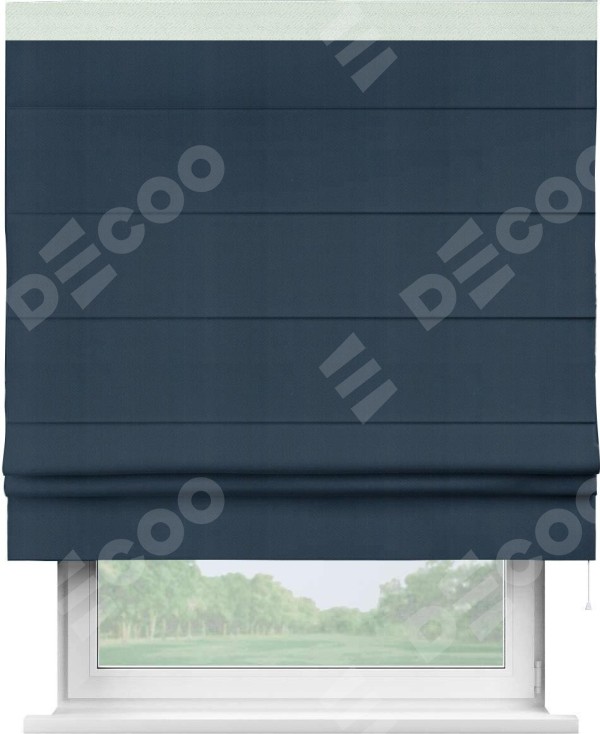 Римская штора «Кортин» с кантом Кинг, для проема, ткань блэкаут однотонный синий