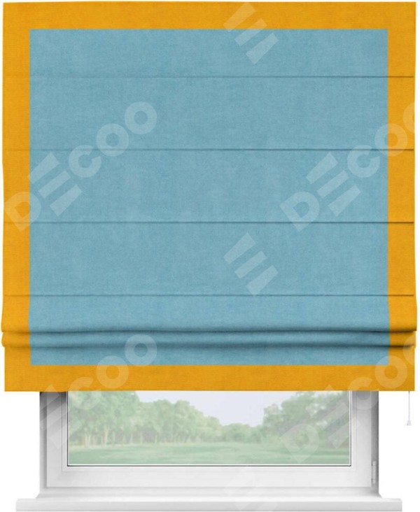 Римская штора «Кортин» с кантом Чесс, для проема, ткань вельвет ментоловый