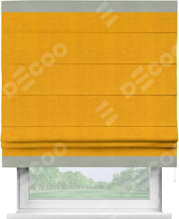 Римская штора «Кортин» с кантом Горизонт, для проема, ткань вельвет желтый