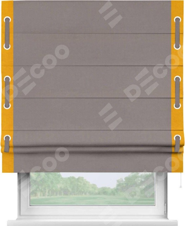 Римская штора «Кортин» с кантом Стрим Дуо (люверсы с пояском), для проема, ткань вельвет темно-бежевый