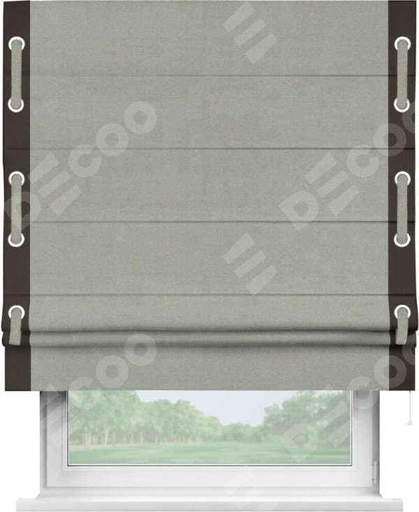 Римская штора «Кортин» с кантом Стрим Дуо (люверсы с пояском), для проема, ткань блэкаут однотонный серый