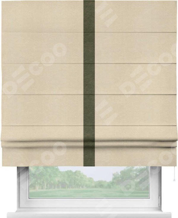 Римская штора «Кортин» с кантом Хайвэй, для проема, ткань софт однотонный бежевый лайт