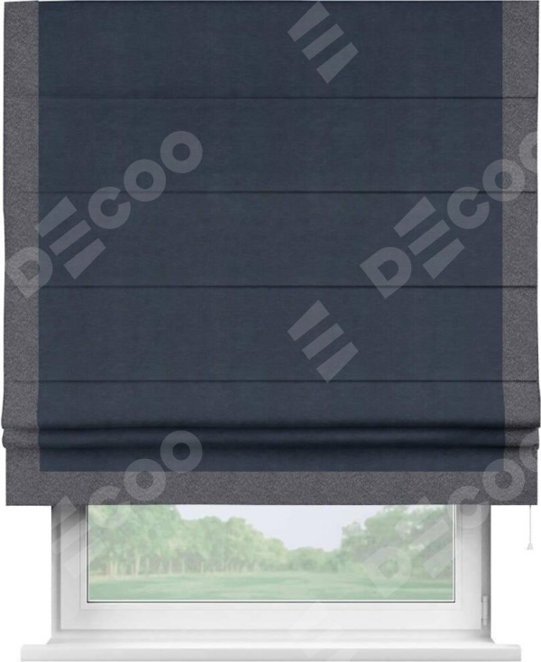 Римская штора «Кортин» с кантом Виктория, для проема, ткань софт однотонный тёмно-синий