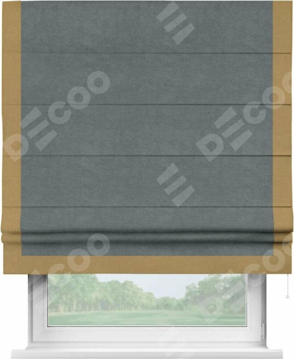 Римская штора «Кортин» с кантом Виктория, для проема, ткань вельвет серый