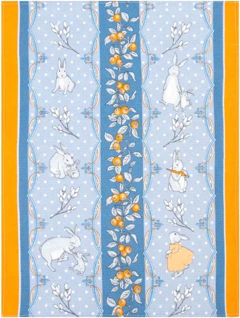 Полотенце 45х60 см, Пасхальные зайцы (рис.2), синий, вафля, 160 гр/м2, хлопок 100%