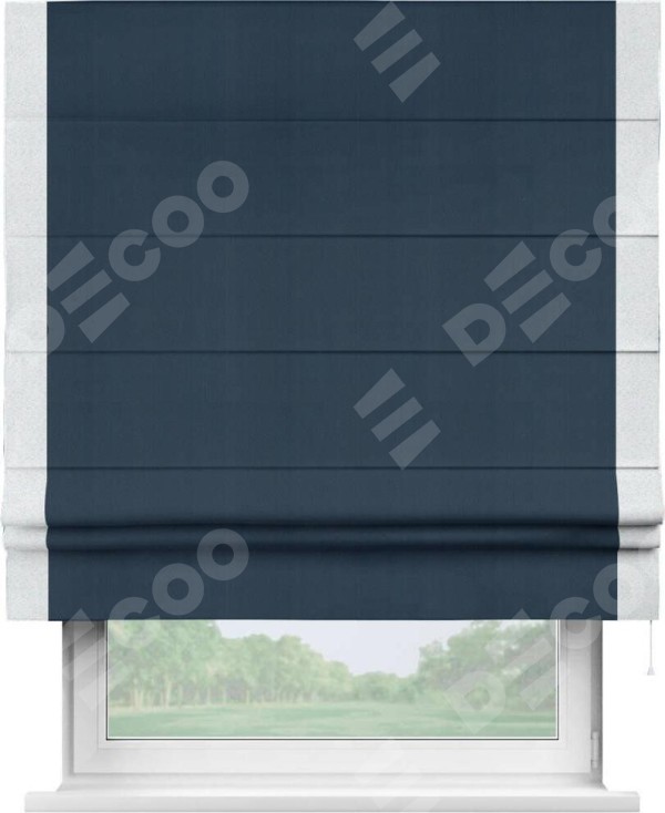 Римская штора «Кортин» с кантом Стрим Дуо, для проема, ткань блэкаут однотонный синий