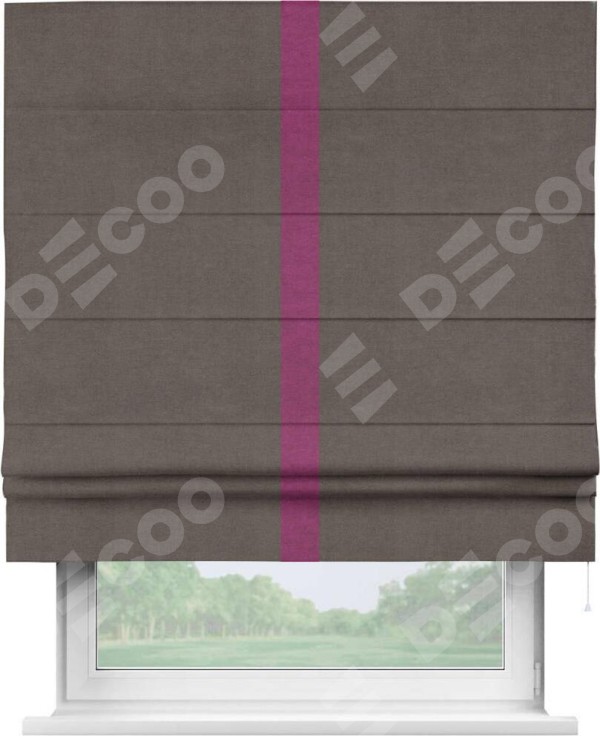 Римская штора «Кортин» с кантом Хайвэй, для проема, ткань вельвет коричневый