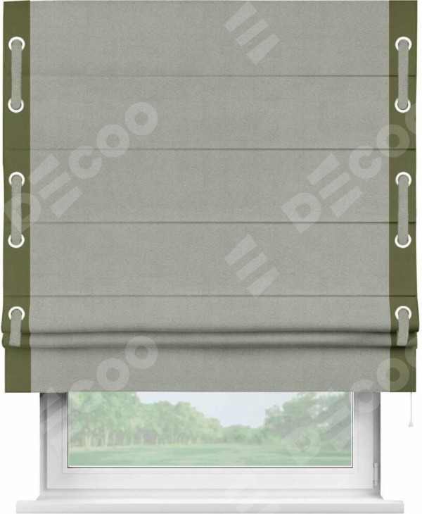 Римская штора «Кортин» с кантом Стрим Дуо (люверсы с пояском), для проема, ткань блэкаут однотонный серый