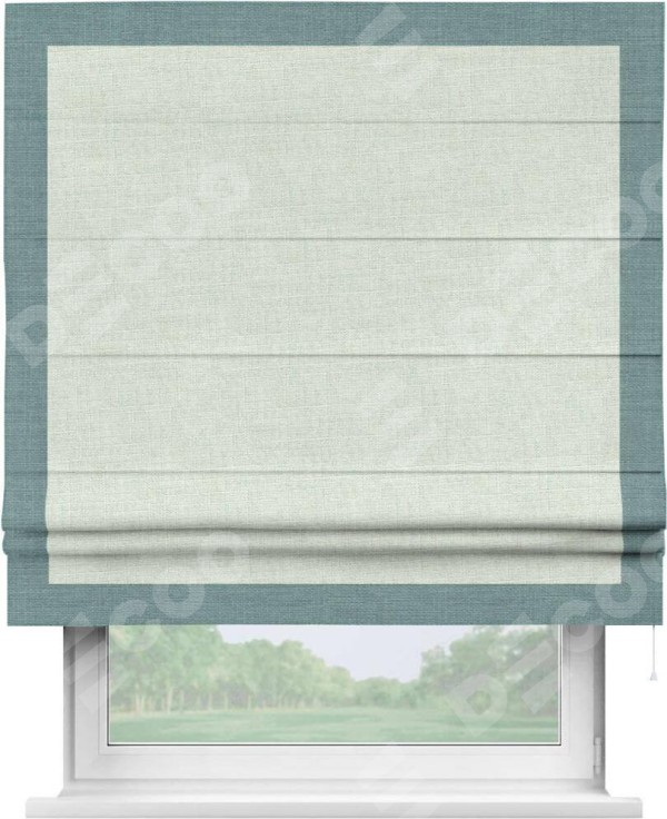 Римская штора «Кортин» для проёма, лён топлёное молоко, с кантом Чесс