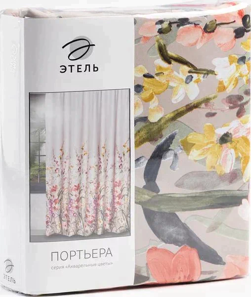 Штора портьерная Этель "Акварель" цв.коралловый, 145*265см, пл. 210 г/м2, 100 п/э