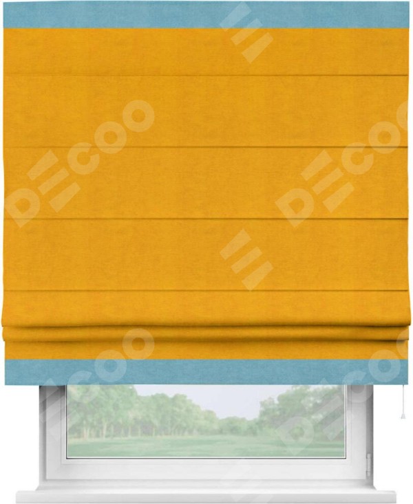 Римская штора «Кортин» с кантом Горизонт, для проема, ткань вельвет желтый
