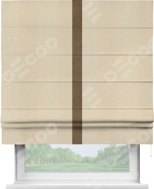 Римская штора «Кортин» с кантом Хайвэй, для проема, ткань софт однотонный бежевый лайт