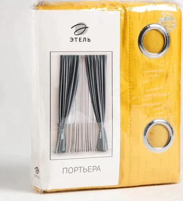 Штора портьерная Этель "Штрихи" цв.желтый,на люверсах 250*265 см, 100% п/э