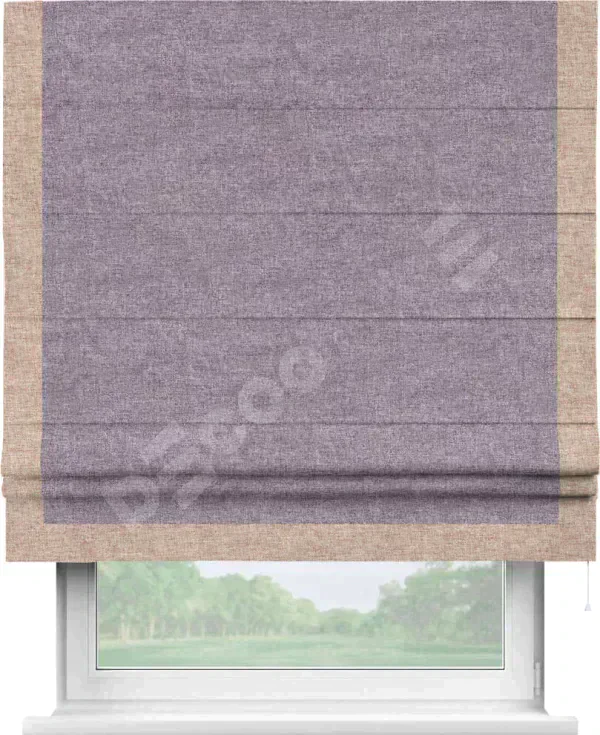 Римская штора «Кортин» для проёма, лён кашемир фиолетовый, с кантом Виктория