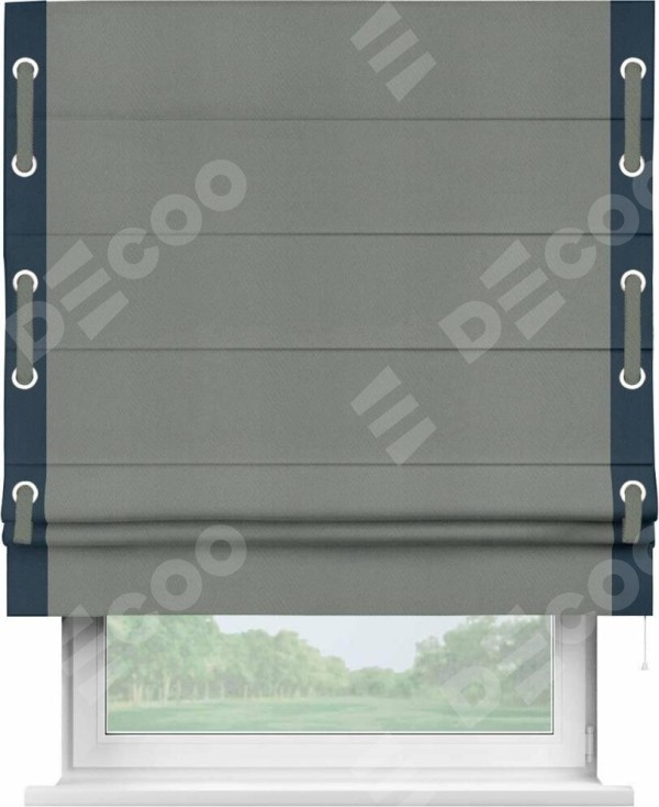 Римская штора «Кортин» с кантом Стрим Дуо (люверсы с пояском), для проема, ткань блэкаут однотонный тёмно-серый