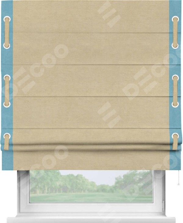 Римская штора «Кортин» с кантом Стрим Дуо (люверсы с пояском), для проема, ткань вельвет бежевый