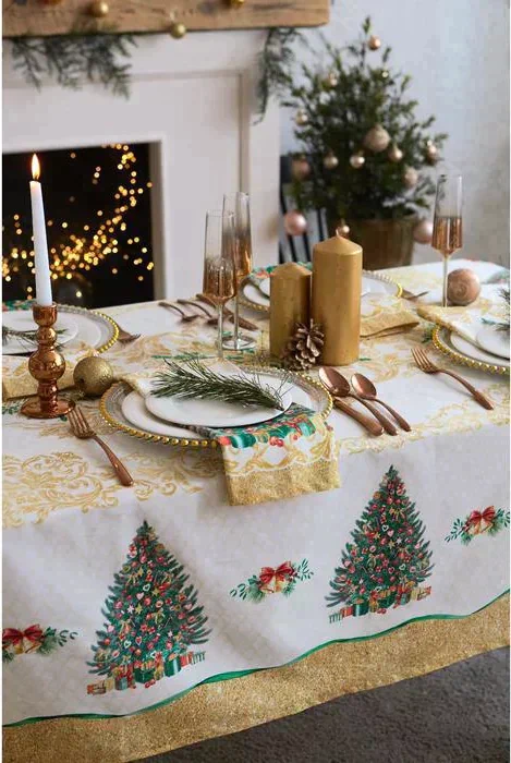 Скатерть  Этель "Golden Christmas" скатерть 150*220 +/-3см с ГМВО, 100%хл, 190г/м2