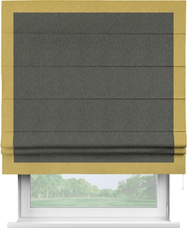 Римская штора «Кортин» с кантом Чесс, для проема, ткань твид блэкаут, тёмно-серый