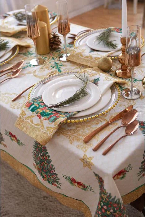 Скатерть  Этель "Golden Christmas" скатерть 150*110 +/-3см с ГМВО, 100%хл, 190г/м2