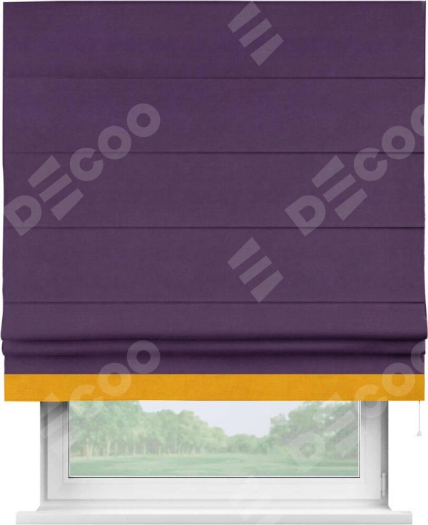 Римская штора «Кортин» с кантом Джестер, для проема, ткань вельвет темно-фиолетовый