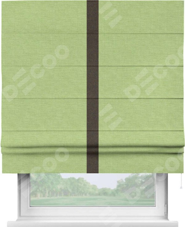 Римская штора «Кортин» с кантом Хайвэй, для проема, ткань лён зеленый