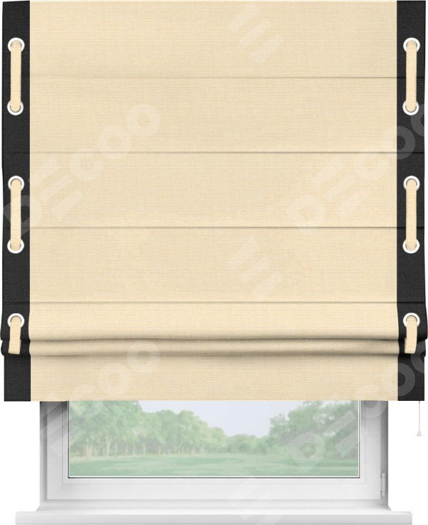 Римская штора «Кортин» с кантом Стрим Дуо (люверсы с пояском), для проема, лён, цвет бежевый