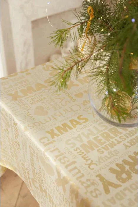Скатерть Этель «Новый год: Merry xmas» цвет золотой, 142*110 +/-3 см, 115 ±10 гр, 100% п/э