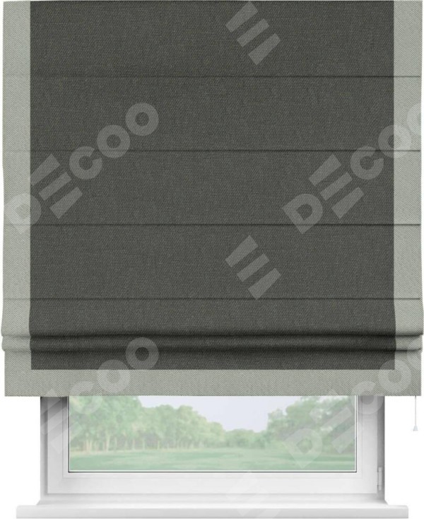 Римская штора «Кортин» с кантом Виктория, для проема, ткань лён димаут, графитово-серый