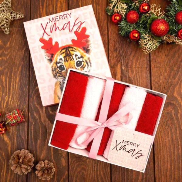Новогодние полотенца (подарочный набор 5 шт.) Этель Merry Xmas 30х30 см -5шт, 100% хл, 340гр/м2