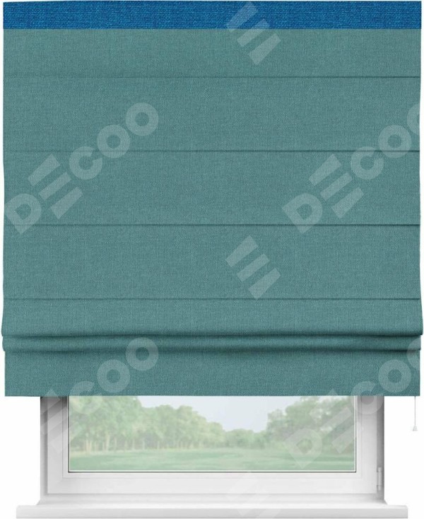 Римская штора «Кортин» с кантом Кинг, для проема, ткань лён бирюзовый