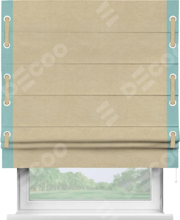 Римская штора «Кортин» с кантом Стрим Дуо (люверсы с пояском), для проема, ткань вельвет бежевый