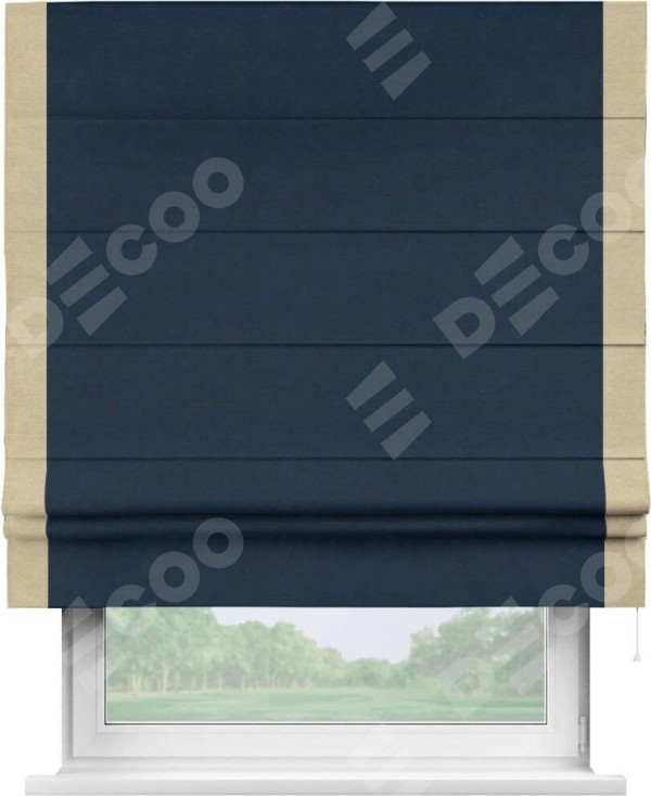 Римская штора «Кортин» с кантом Стрим Дуо, для проема, ткань вельвет темно-синий