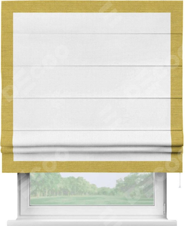 Римская штора «Кортин» с кантом Чесс, для проема, ткань лён белый