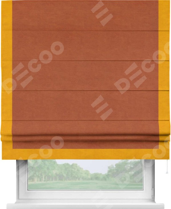 Римская штора «Кортин» с кантом Виктория, для проема, ткань вельвет терракотовый